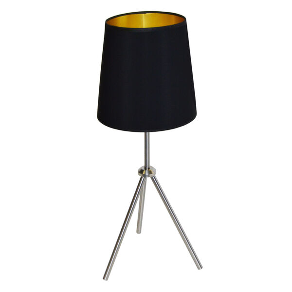 Tripod Satin Chrome 10-Inch One-Light Table Lamp with Black Gold Shade, image 1