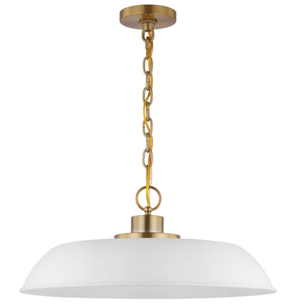 Colony Matte White and Burnished Brass One-Light Pendant, image 1