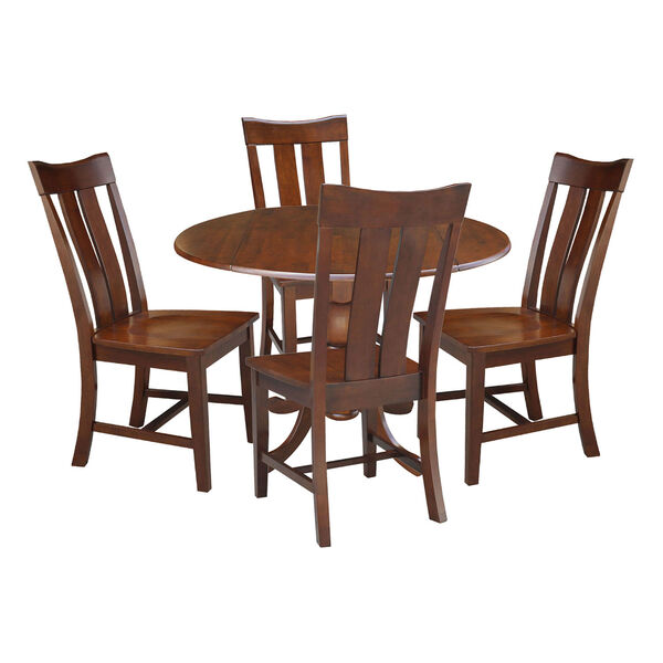Espresso 42-Inch Dual Drop Leaf Table with Four Splat Back Dining Chair, Five-Piece, image 1
