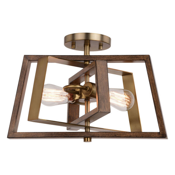 Dunning Natural Brass and Burnished Chestnut Two-Light Semi Flush Mount, image 1
