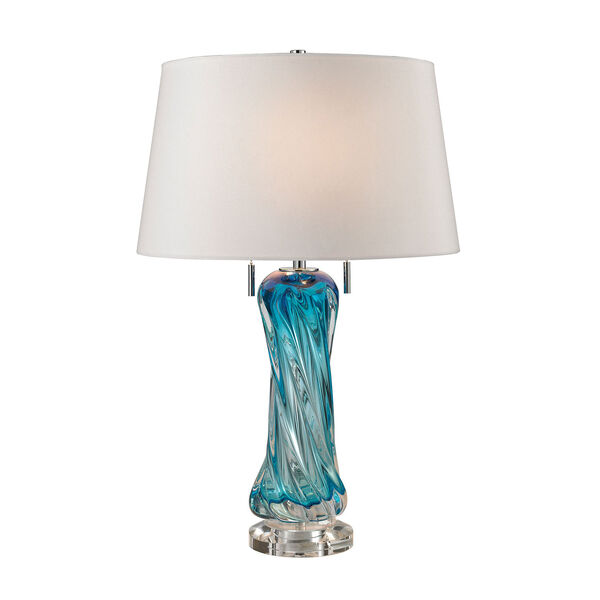 Vergato Blue Two-Light Table Lamp with White Faux Silk Shade, image 1