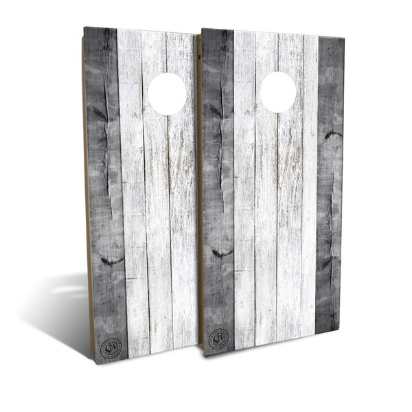 Grey and White Barnstripe Cornhole Board Set with 8 Bags, image 1