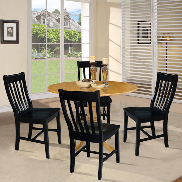 Oak and Black 42-Inch Dual Drop Leaf Table with Four Slat Back Dining Chair, Five-Piece, image 2