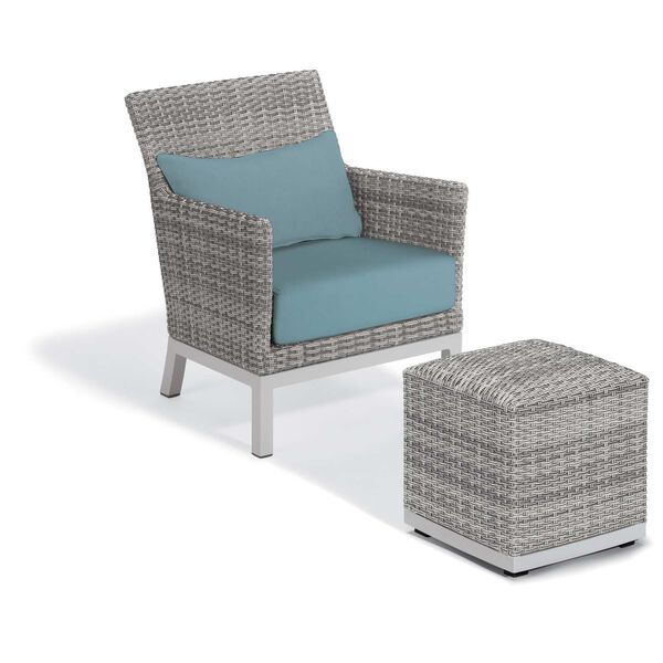 Argento Ice Blue Outdoor Club Chair with Lumbar Cushion and Pouf, image 1