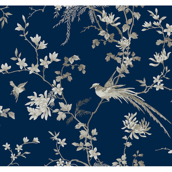Ronald Redding 24 Karat Blue Bird And Blossom Chinoserie Wallpaper, image 2