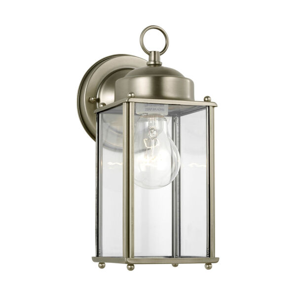 New Castle Antique Brushed Nickel One-Light Outdoor Wall Sconce with Clear Shade, image 2