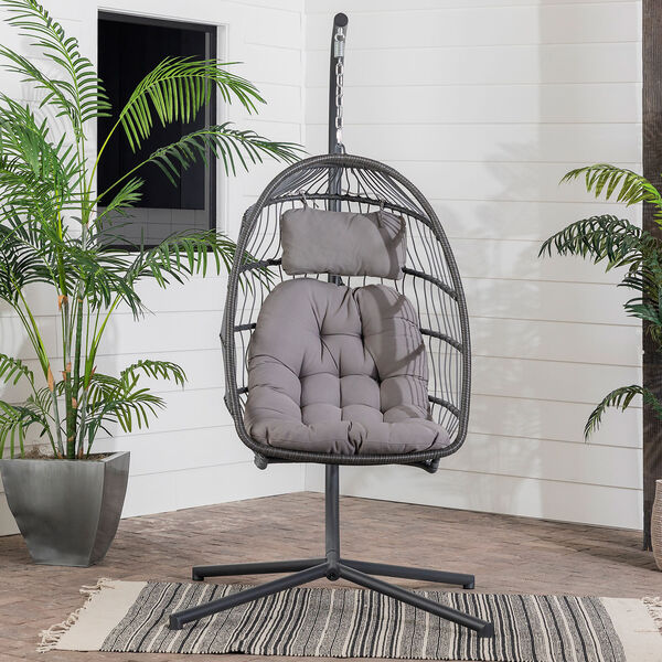 Gray Outdoor Swing Egg Chair with Stand, image 8