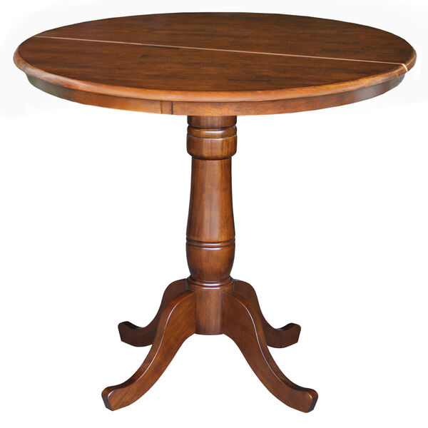 Espresso Round Extension Counter Height Table with 12-Inch Leaf, image 1