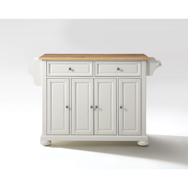 Alexandria Natural Wood Top Kitchen Island in White Finish, image 1