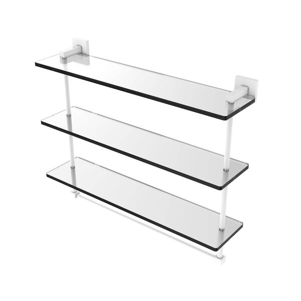 Montero Matte White 22-Inch Triple Tiered Glass Shelf with Integrated Towel Bar, image 1
