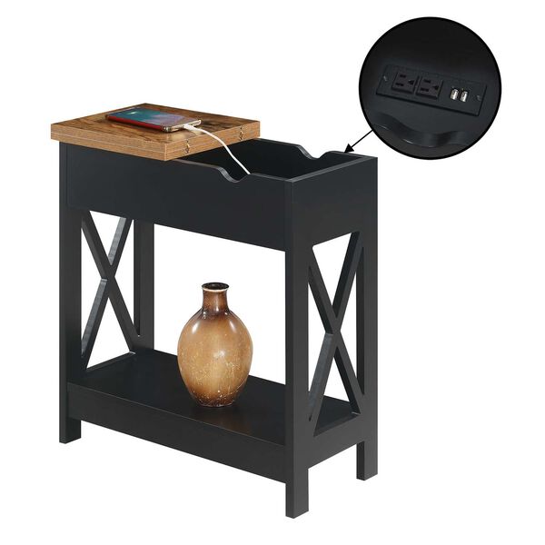 Oxford Barnwood Black Flip Top End Table with Charging Station and Shelf, image 5