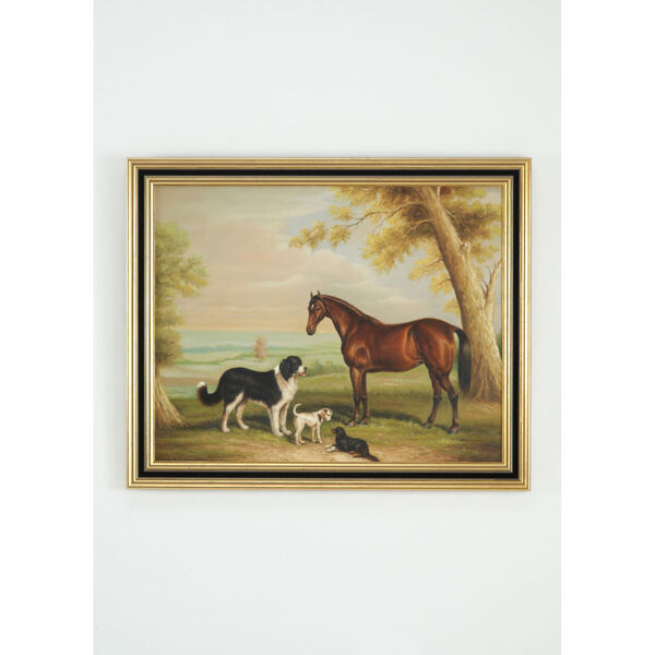 Black and Gold Hunter and Three Dogs Wall Art, image 1