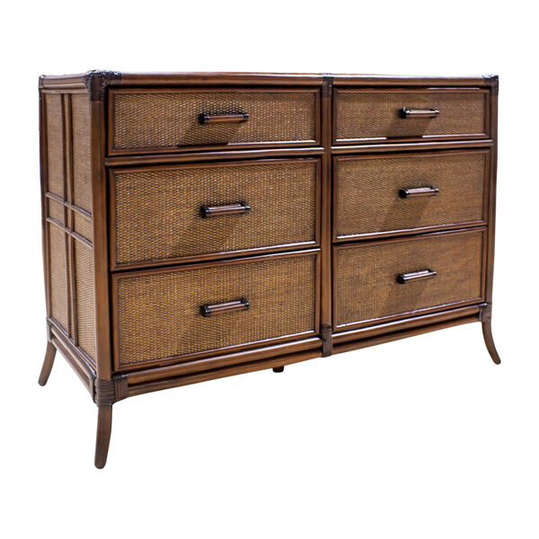 Palm Cove Antique Six Drawer Dresser with Glass, image 1