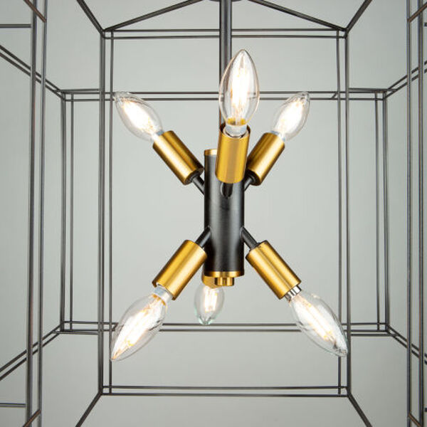 Artisan Black and Brushed Brass Six-Light Pendant, image 8