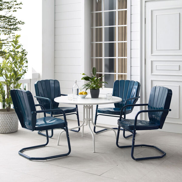 Ridgeland Navy Gloss and White Satin Outdoor Dining Set, Five-Piece, image 1