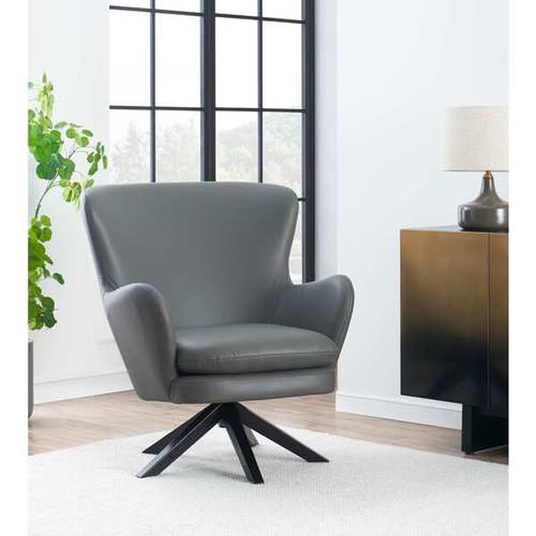 Lionel Grey Leather Fan Back Swivel Accent Chair, image 5