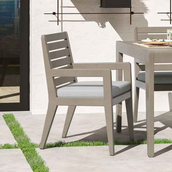 Sustain Rattan and Gray Outdoor Dining Chair with Arms, Set of 2, image 2
