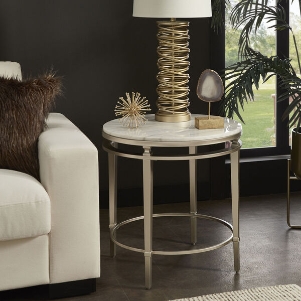 Lynn Champagne Silver Round Marble Top End Table, image 6