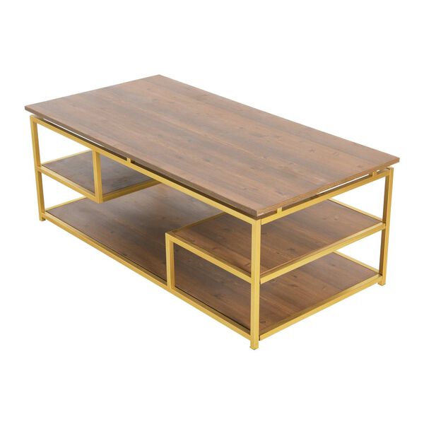 Natural and Gold Mult-Tiered Coffee Table, image 3