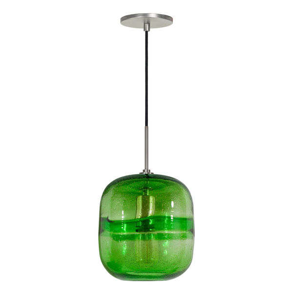 Envisage VI Brushed Nickel One-Light Mini Pendant with Green Glass, image 1