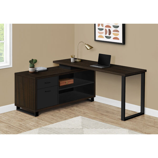 Espresso Computer Desk with Drawers and Shelves, image 2