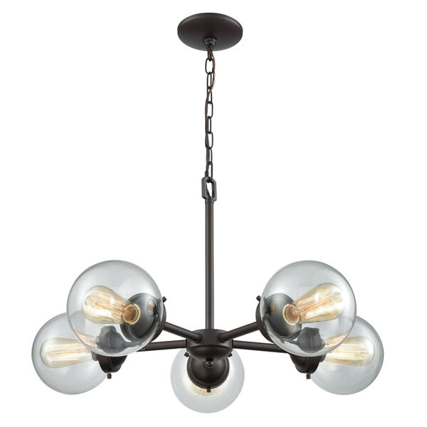 Beckett Oil Rubbed Bronze Five-Light Chandelier with Clear Glass Shade, image 1