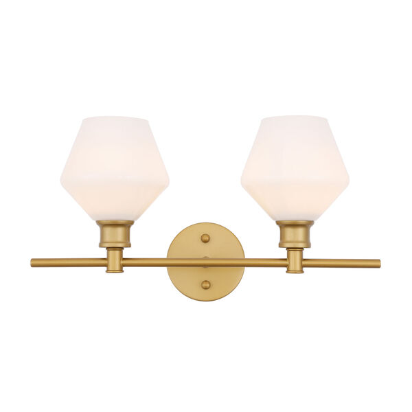 Gene Brass Two-Light Bath Vanity with Frosted White Glass, image 1