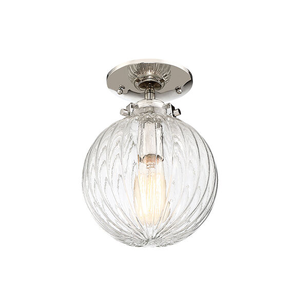 Whittier Polished Nickel One-Light Semi Flush Mount with Ribbed Glass, image 4