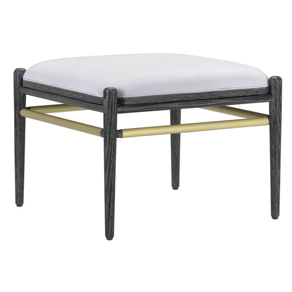 Visby Cerused Black and Brushed Brass Muslin Ottoman, image 1