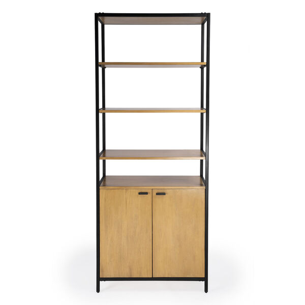 Hans Natural and Black Bookcase with Doors, image 1
