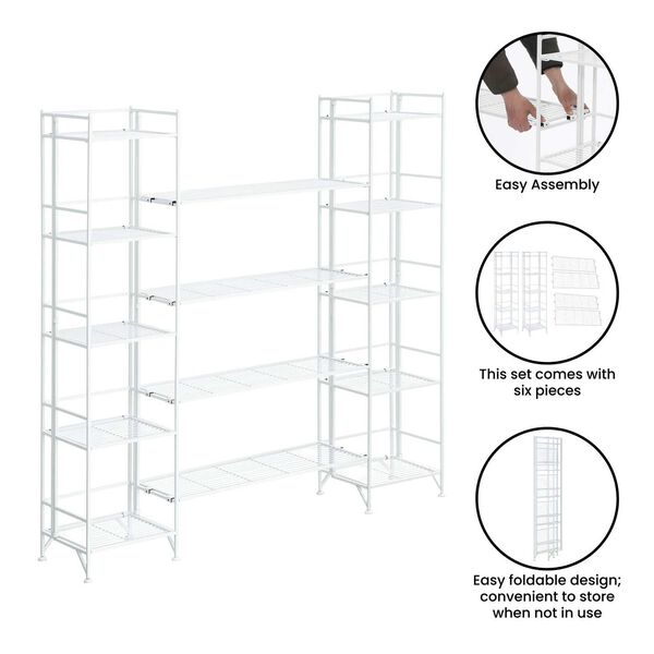 Xtra Storage White Five-Tier Folding Metal Shelves with Set of Four Deluxe Extension Shelves, image 4