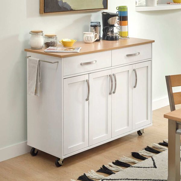 Storage Plus Off-White and Natural Kitchen Cart, image 3
