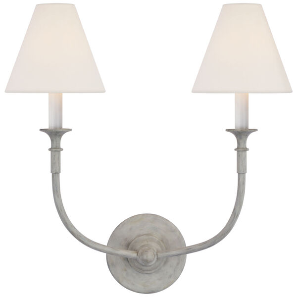 Piaf Double Sconce in Swedish Gray with Linen Shades by Thomas O'Brien, image 1