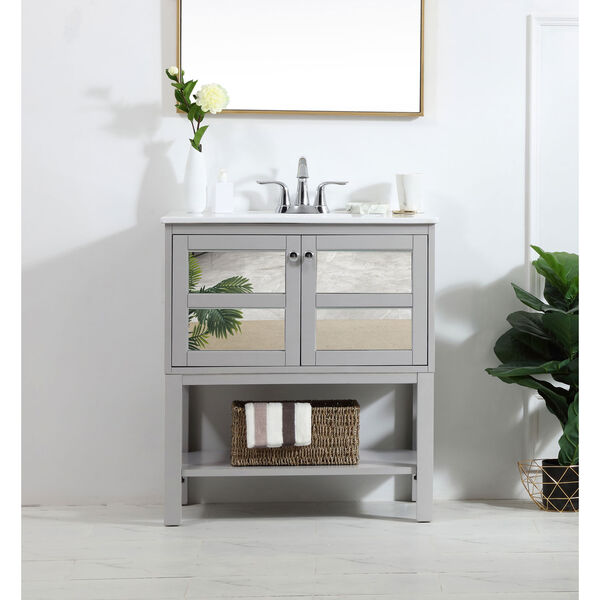 Mason Gray 30-Inch Mirrored Vanity Sink Set, image 2