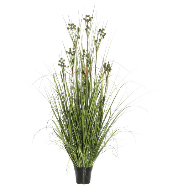 Green 36-Inch Grass with Pomp Balls in Pot, image 1