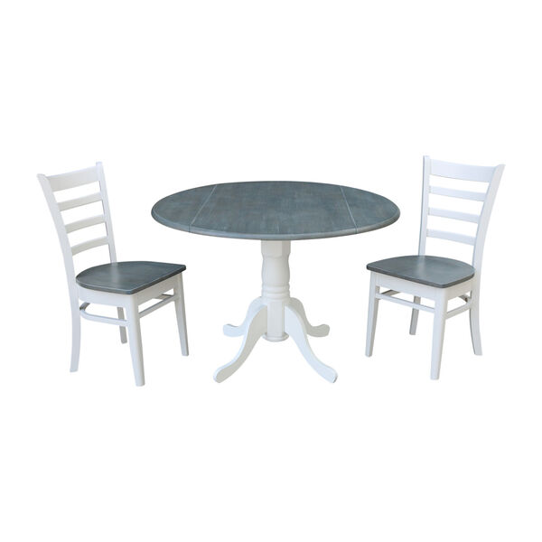 Emily White and Heather Gray 42-Inch Dual Drop leaf Table with Side Chairs, Three-Piece, image 1