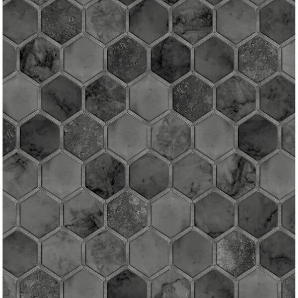 NextWall Black Inlay Hexagon Peel and Stick Wallpaper, image 2