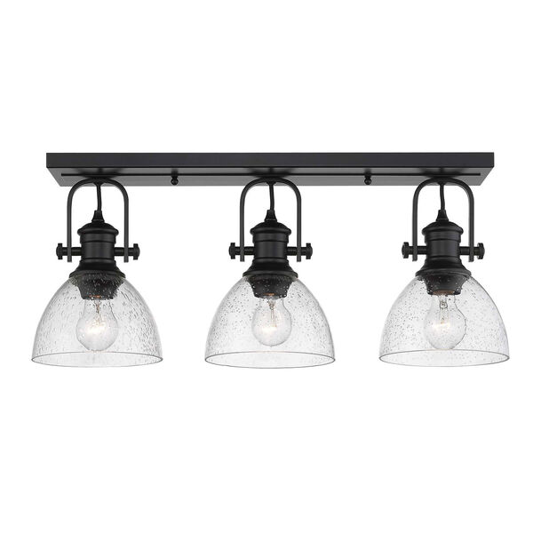 Hines Black Three-Light Semi-Flush Mount With Seeded Glass, image 1