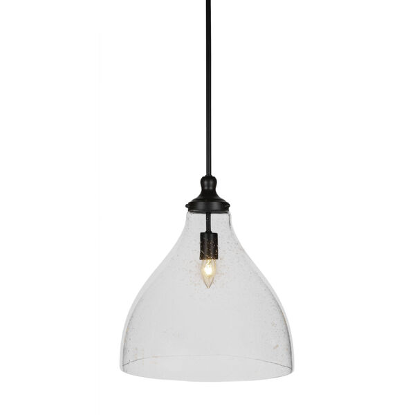 Juno Matte Black One-Light Pendant with Clear Bubble Glass Shade, image 1