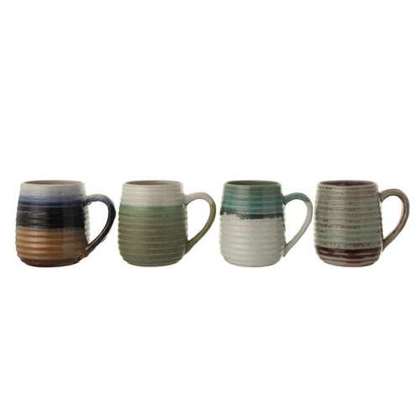 Multicolor Ribbed Sides Stoneware Coffee Mug, Set of 4, image 1