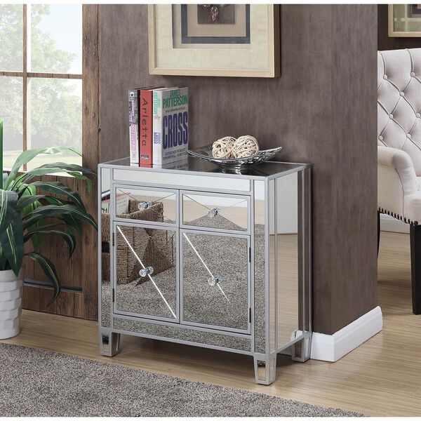 Vivian Silver Two Faux Crystal Drawer Mirrored Cabinet, image 1