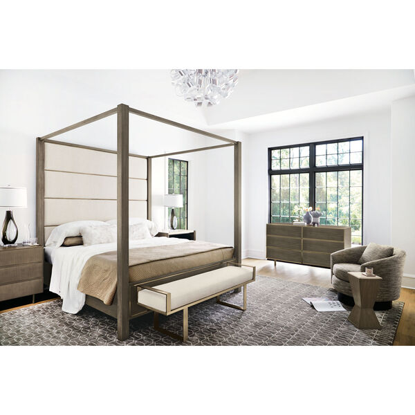 Profile Warm Taupe and Tapestry Gold Walnut Veneers, Fabric and Metal 83-Inch Bed, image 2