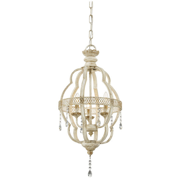 Heidi Distressed White with Gold Accents Three-Light Pendant, image 1