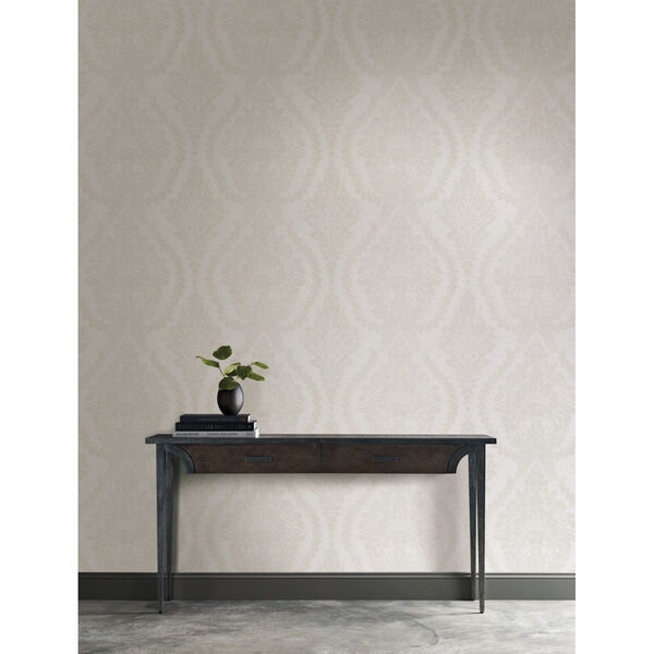 Ronald Redding Handcrafted Naturals White and Beige Heritage Damask Wallpaper, image 1