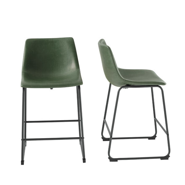 Green Faux Leather Counter Stool, Set of Two, image 4