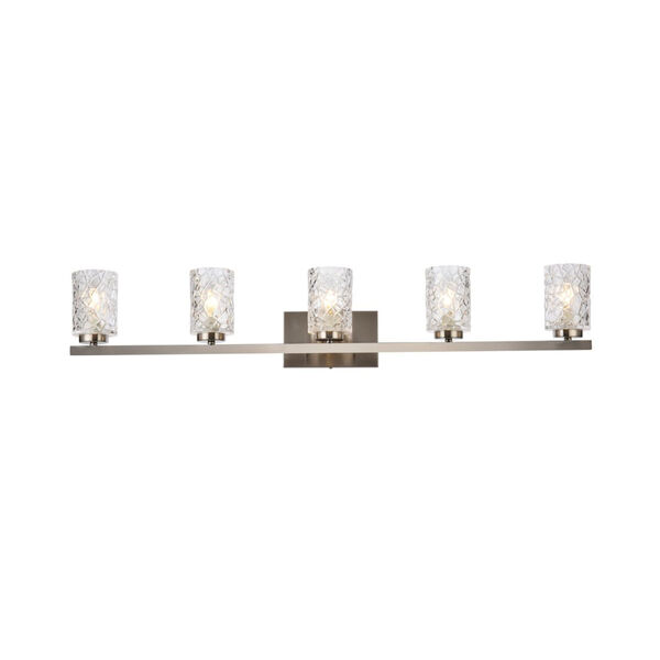 Cassie Satin Nickel and Clear Shade Five-Light Bath Vanity, image 1