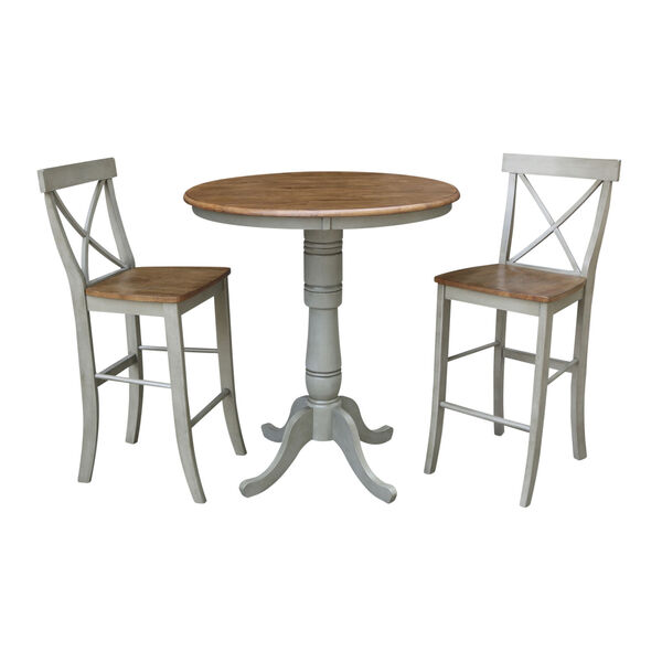 Hickory and Stone 36-Inch Round Pedestal Bar Height Table With Two X-Back Bar Height Stools, Three-Piece, image 1