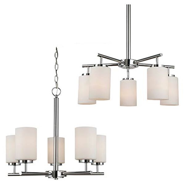 Oslo Chrome Five-Light Chandelier with Etched Opal White Glass, image 1