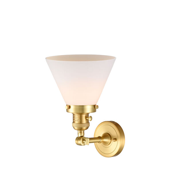 Franklin Restoration Satin Gold 10-Inch One-Light Wall Sconce with Matte White Cased Large Cone Shade, image 2
