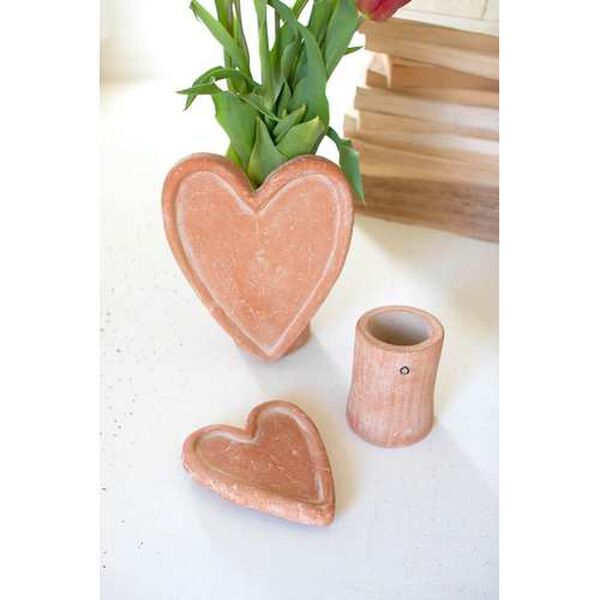 Beige White-Wash Clay Heart Vases, Set of Two, image 3